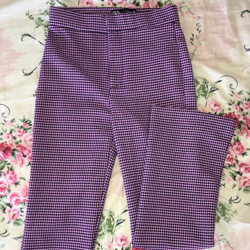 Zara pink black houndstooth pants